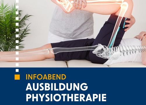 Ein Physiotherapeut beugt das Knie eines Patienten. Durch Bildbearbeitung wurden die Knochen und Gelenkstrukturen in das Realbild eingefügt. 